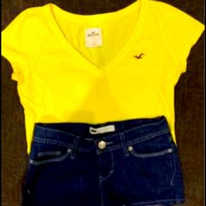 Junior Hollister crew neck shirt,denim Levi shorts